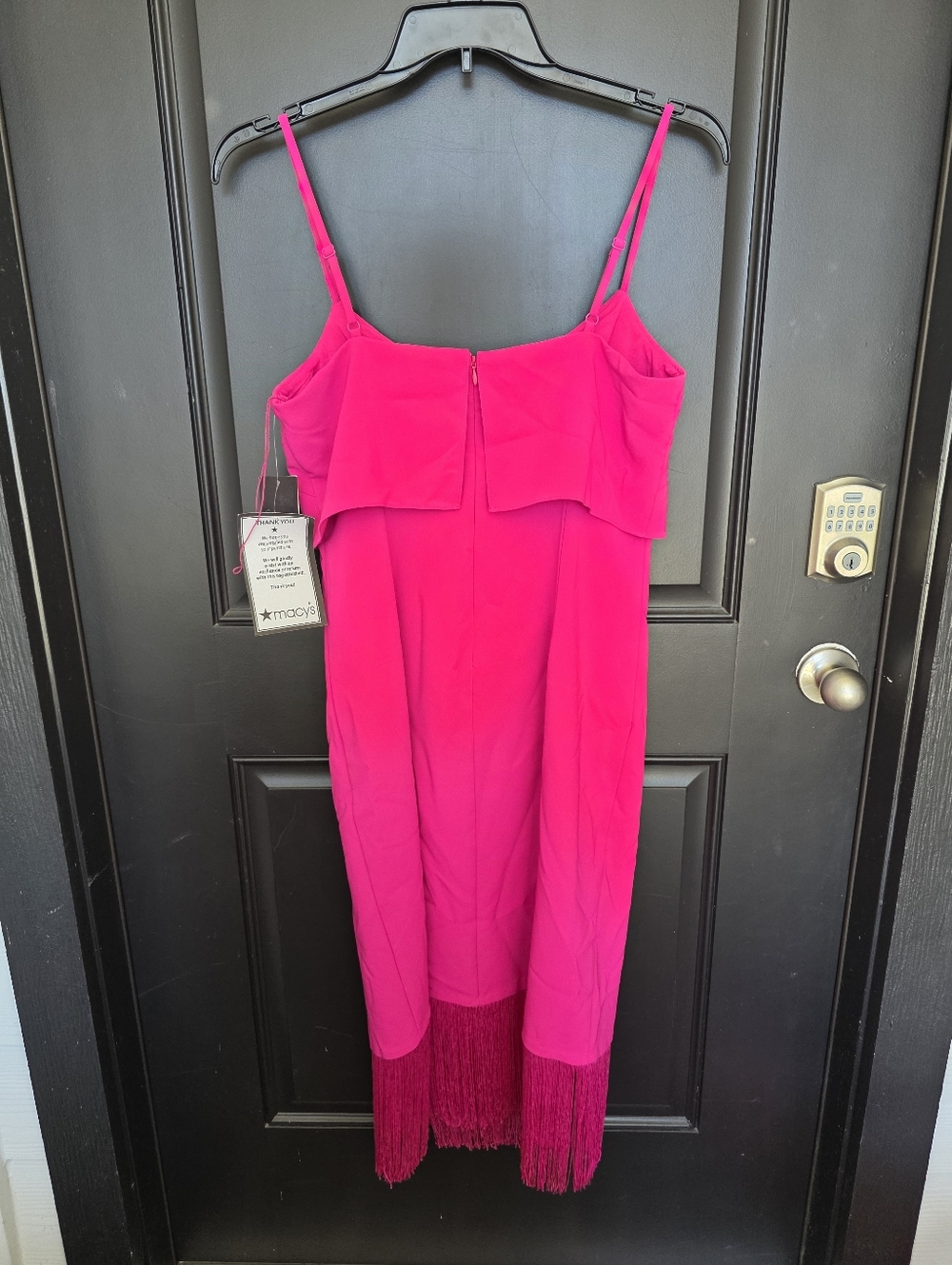 Aidan Mattox Adrianna Papell Women’s Size 12 Hot Pink Fringe Hem Dress Strappy - Picture 10 of 11